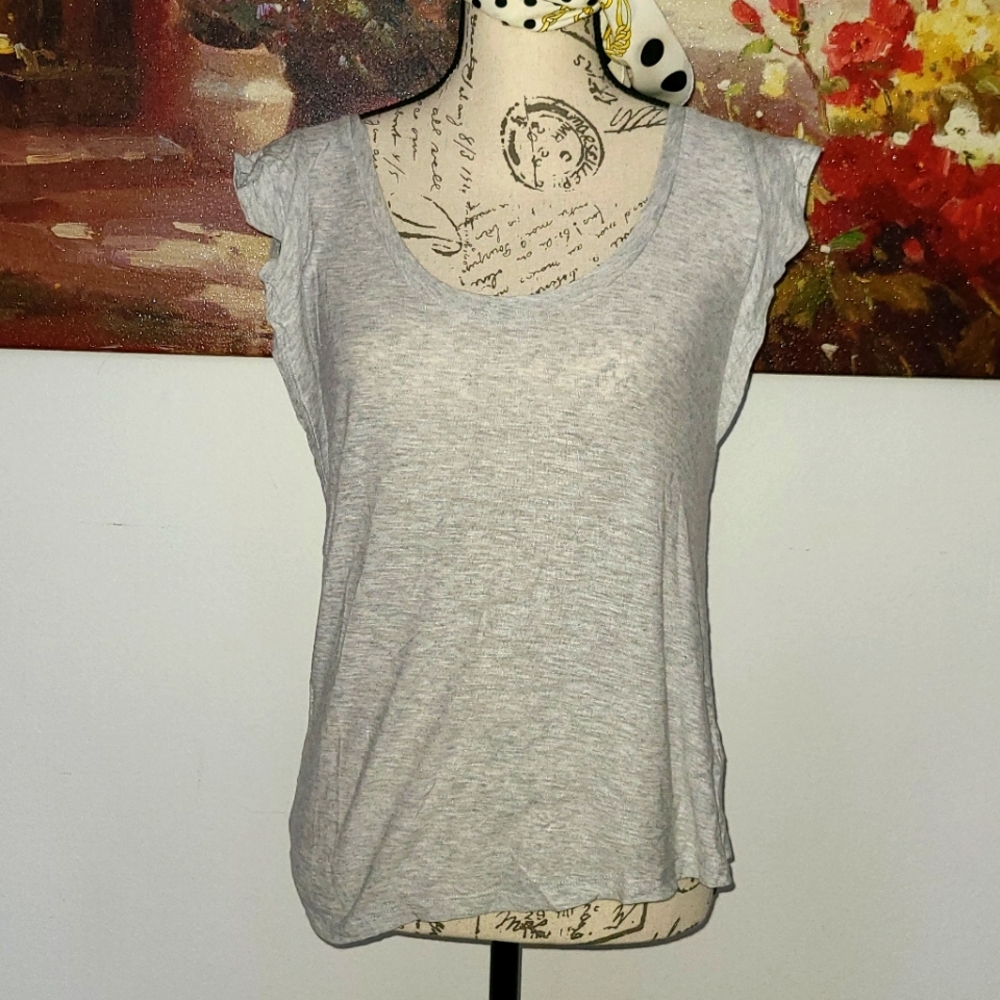 Express HEATHERED SLUB RUFFLE SLEEVE TEE used once